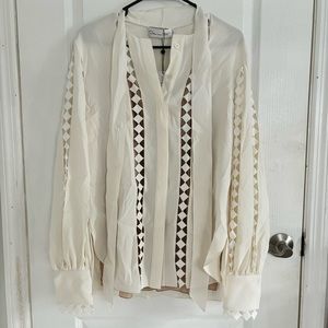 Oscar De La Renta Diamond Cutout Tie Blouse